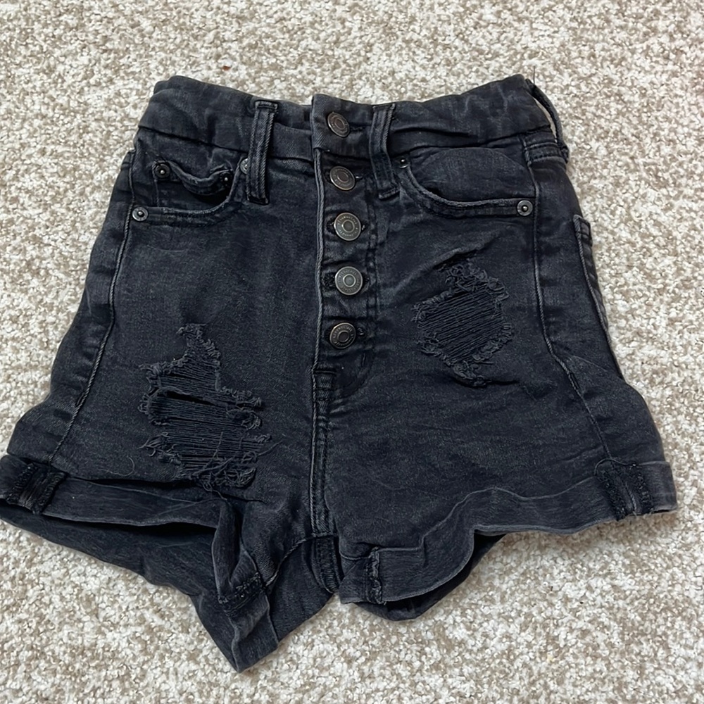 Black Ripped Jean Shorts (Denim)